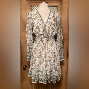 MAX STUDIO green floral gauzy dress L